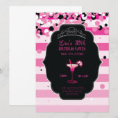 Invitation Rose - Fille - Adulte - Fête d'anniversaire - Invi (Devant / Derrière)