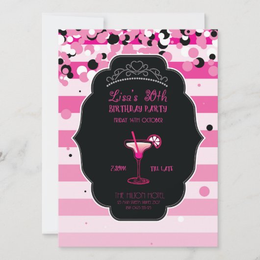 Invitation Rose - Fille - Adulte - Fête d'anniversaire - Invi (Devant)