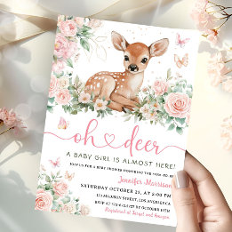 Invitation Rose Fille pour Baby Shower 'Oh Deer'