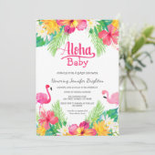 Invitation Rose | Flamant rose tropical Baby shower Luau (Debout devant)