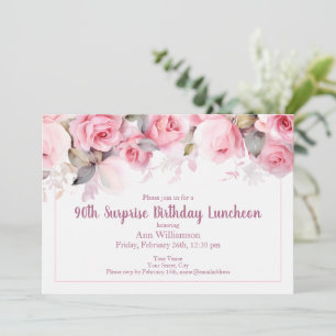 Invitation Rose Fleur Aquarelle Rose 90e Anniversaire Surpris