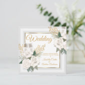 Invitation Rose Fleur Blanche Mariage Champagne Or (Debout devant)
