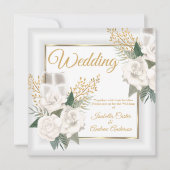 Invitation Rose Fleur Blanche Mariage Champagne Or (Devant)