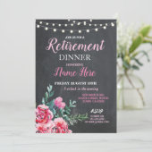 Invitation rose fleur féminine au dîner de retrait (Debout devant)