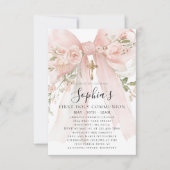 Invitation Rose Fleur Fille de Fleur Rose Ruban Premier Commu (Devant)