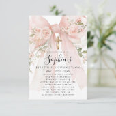 Invitation Rose Fleur Fille de Fleur Rose Ruban Premier Commu (Debout devant)