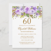 Invitation Rose Fleur Or Pourpre 60e Anniversaire (Devant)