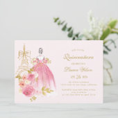 Invitation Rose Fleur Paris Chic Quinceanera (Debout devant)