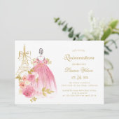 Invitation Rose Fleur Paris Chic Quinceanera (Debout devant)