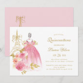 Invitation Rose Fleur Paris Chic Quinceanera (Devant / Derrière)