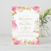 Invitation Rose Fleur Paris Chic Quinceanera (Debout devant)