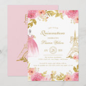 Invitation Rose Fleur Paris Chic Quinceanera (Devant / Derrière)