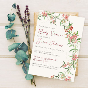 Invitation Rose Fleur Sauvage Rose Printanière Guirlande Baby