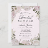 Invitation Rose Fleurale Argent Rose Mariage (Devant)