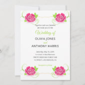 Invitation Rose Fleurale Mariage Rose Or Vert (Devant)