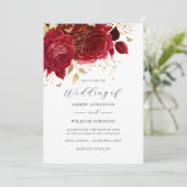 Invitation Rose Fleurale Or Rouge Mariage (Debout devant)