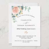 Invitation Rose fleuri vert rose 50e anniversaire mariage (Devant)