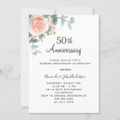 Invitation Rose fleuri vert rose 50e anniversaire mariage (Devant)