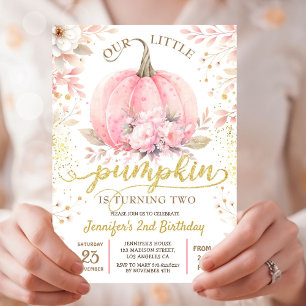 Invitation Rose Fleurie Fille Citrouille 2e Anniversaire Pail