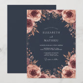Invitation Rose Fleurie Mariage Fleur (Devant / Derrière)