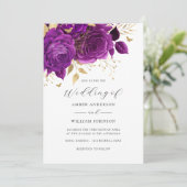 Invitation Rose Fleurie Or et Violet Mariage   (Debout devant)