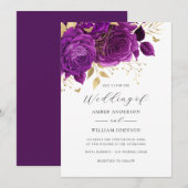 Invitation Rose Fleurie Or et Violet Mariage   (Devant / Derrière)