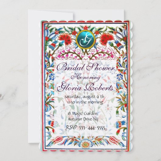 Invitation ROSE FLEURS ORIENTALES DAMASK MONOGRAM Bleu Argent (Devant)