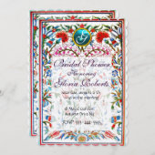 Invitation ROSE FLEURS ORIENTALES DAMASK MONOGRAM Bleu Argent (Devant / Derrière)