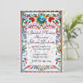 Invitation ROSE FLEURS ORIENTALES DAMASK MONOGRAM Bleu Argent (Debout devant)