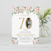Invitation Rose Fleurs Rose Clair Photo 70e Anniversaire (Debout devant)