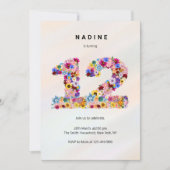 Invitation Rose Floral 12e anniversaire Jardin Fleur sauvage  (Devant)