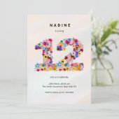 Invitation Rose Floral 12e anniversaire Jardin Fleur sauvage  (Debout devant)