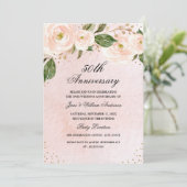 Invitation Rose Floral Anniversaire Gold Blush (Debout devant)