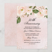 Invitation Rose Floral Anniversaire Gold Blush (Devant / Derrière)
