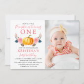 Invitation Rose Floral Automne Citrouille 1er anniversaire Ph (Devant)