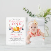 Invitation Rose Floral Automne Citrouille 1er anniversaire Ph (Debout devant)