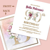 Invitation Rose Floral B 90e fête d'anniversaire