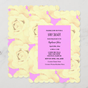 Invitation Rose Floral Baby shower bébé fille ivoire rose mig