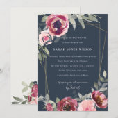 INVITATION ROSE FLORAL BABY SHOWER BURGUNDY MARINE (Devant / Derrière)
