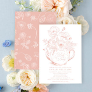Invitation Rose Floral Bébé est une Fête de Fille de Brasseri