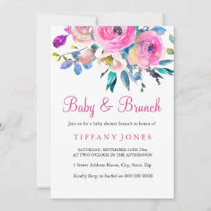 Invitation rose floral bébé et brunch