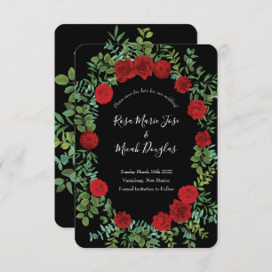Invitation Rose Floral Black et Red Peony Mariage