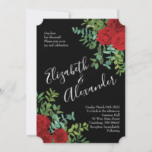 Invitation Rose Floral Black et Red Peony Mariage