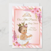 Invitation Rose Floral Blanc Princesse Baby shower Brunette (Devant)
