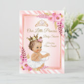 Invitation Rose Floral Blanc Princesse Baby shower Brunette (Debout devant)