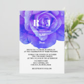 Invitation Rose Floral Bleu Fleurs Monogrammes Mariage élégan (Debout devant)
