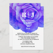 Invitation Rose Floral Bleu Fleurs Monogrammes Mariage élégan (Devant / Derrière)