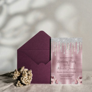 Invitation Rose Floral Blush Rose Parties scintillant Drivers