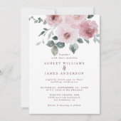 Invitation Rose floral Bourgogne Mariage bleu foncé (Devant)