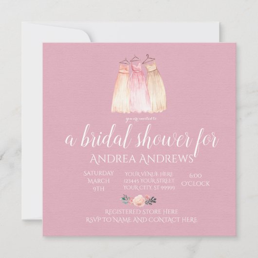 Invitation rose Floral Bridal (Devant)